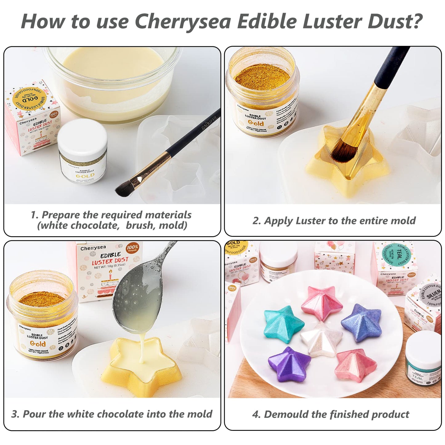 StarryBlue Edible Luster Dust 10 Grams, Food Grade Cake Luster Dust Tasteless Dessert Dusting Powders for Baking Cherrysea Food Coloring Powder for Cupcakes, Cake Pops,Fondant,Chocolate, Candy