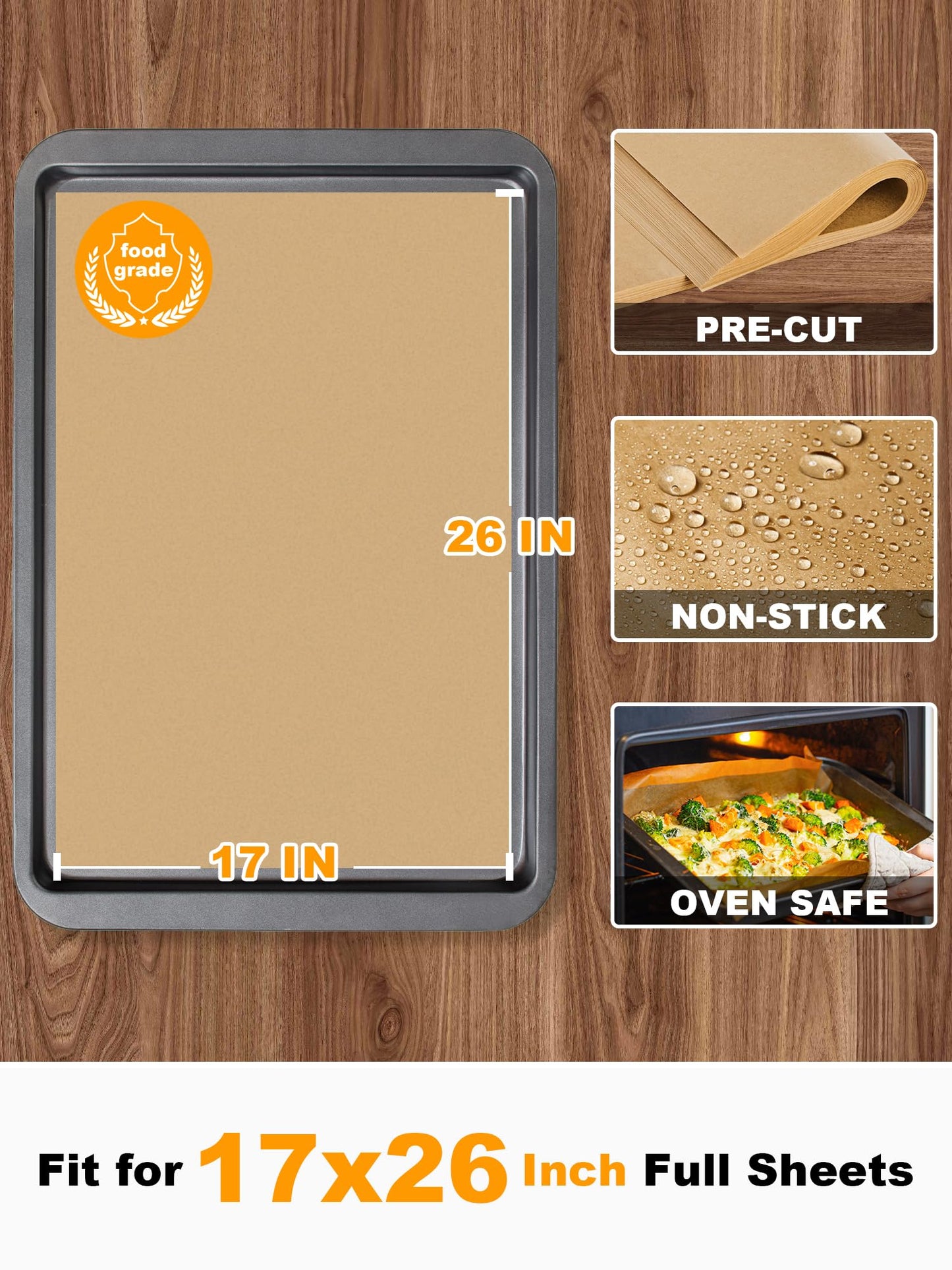 SMARTAKE 200 Pcs Parchment Paper Baking Sheets, 17x26 Inches Non-Stick Precut Baking Parchment, for Baking Grilling Steaming Bread Cup Cake Cookie and More (Unbleached)