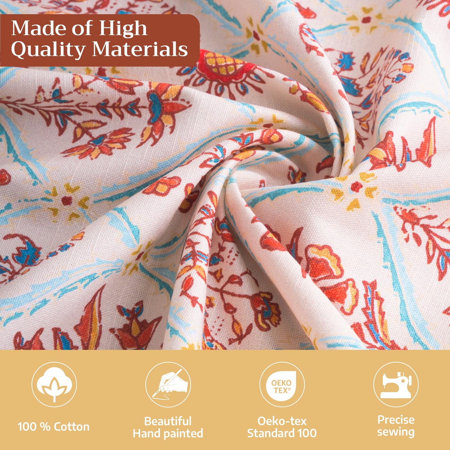 Maison d' Hermine Table Cloth Round Table 100% Cotton 63 Inches Fall Tablecloth Reusable Everyday Use for Thanksgiving Christmas Decorations Dining Farmhouse Party (Romane)
