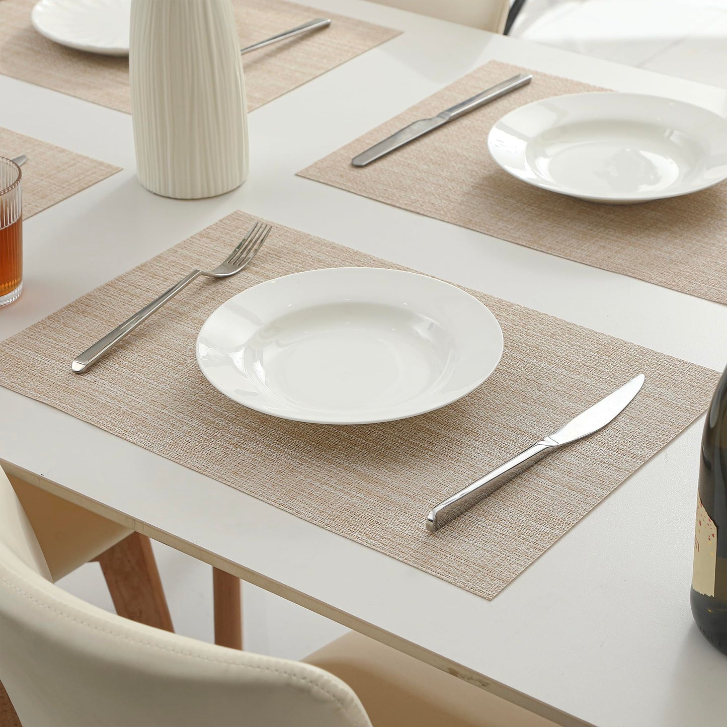 Leetaltree Beige Placemats Set of 20 - Heat Resistant Non-Slip Place mats for Dining Table, Washable Durable PVC Vinyl Woven Table Mats(Beige, 20)