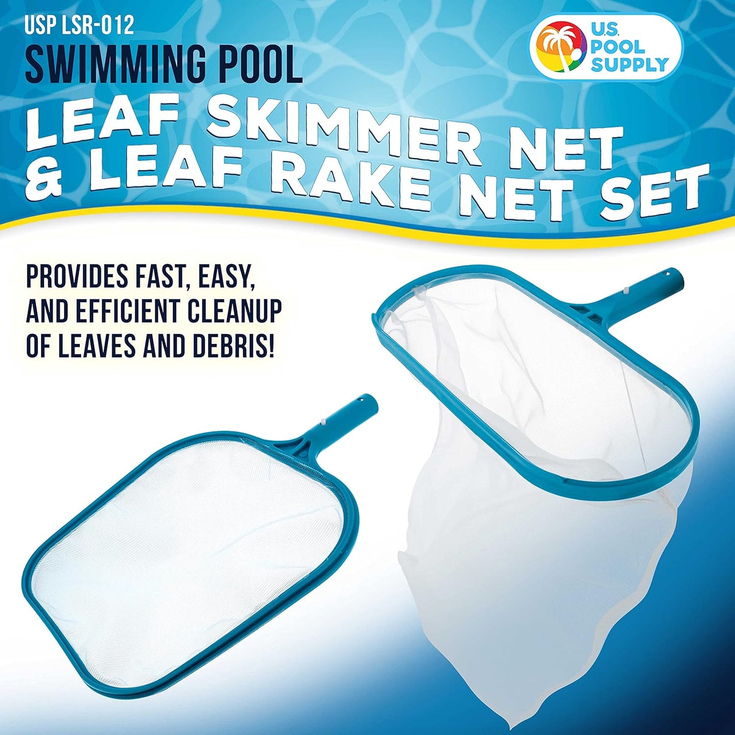 U.S. Pool Supply Professional Swimming Pool Leaf Skimmer Net Set - Fast Debris Removal for Clean Pools | Ideal for Liners, Spas, and Inflatable Pools