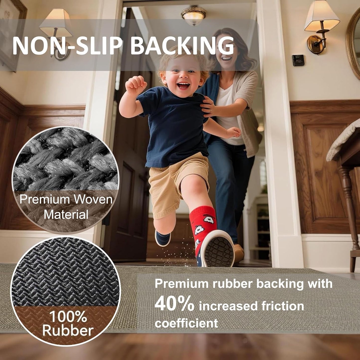 Ultra Thin Indoor Door Mat - 30"x17" Modern Geometric Non-Slip Rug with Rubber Backing | Washable Khaki Entryway Mat