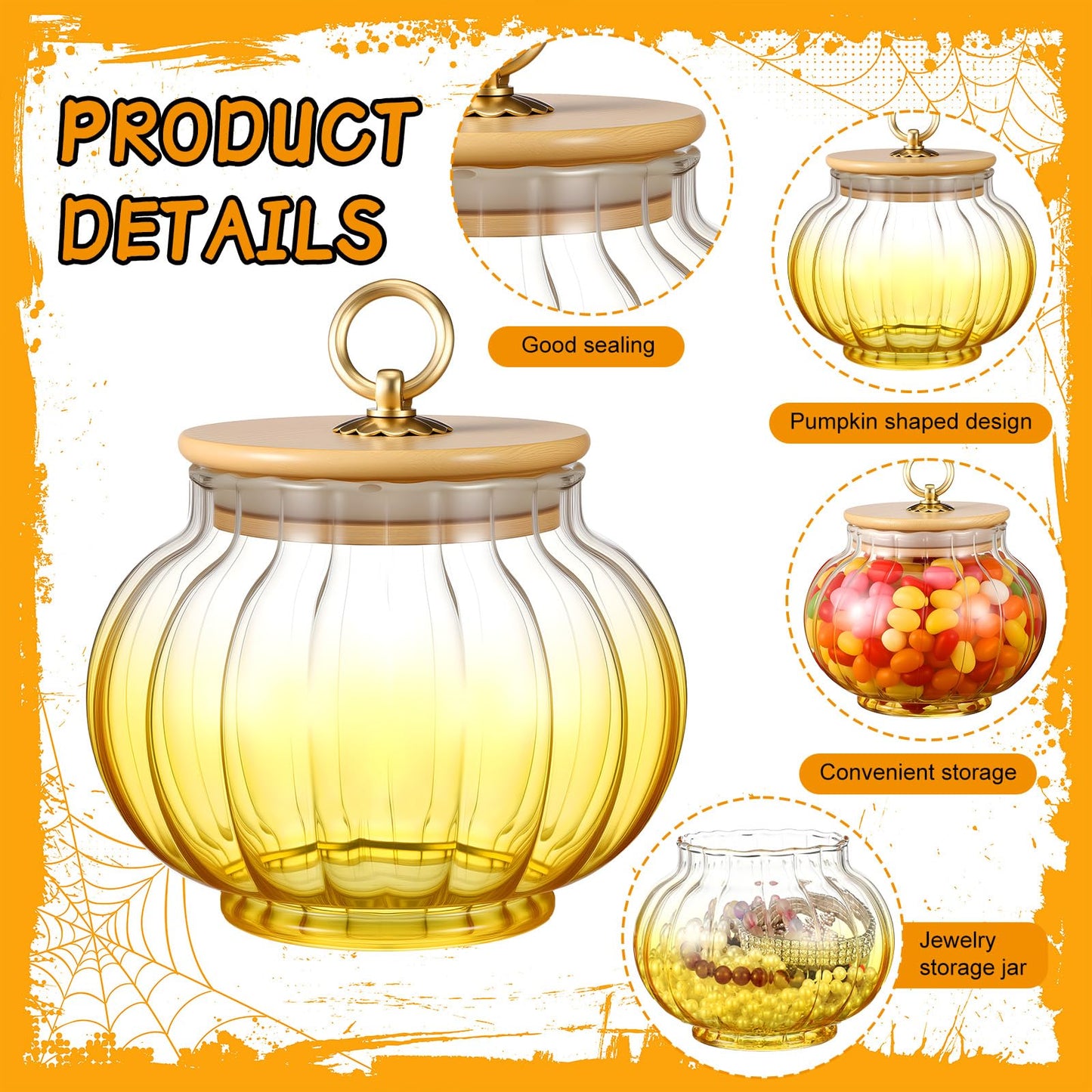 Suclain 2 Pcs Thanksgiving Glass Jars Pumpkin with Bamboo Lids 20 oz Fall Candy Dishes Cookie Bar Crystal Candy Bowl Storage Containers Snack Jars Decorative Glass Canister for Home Decoration
