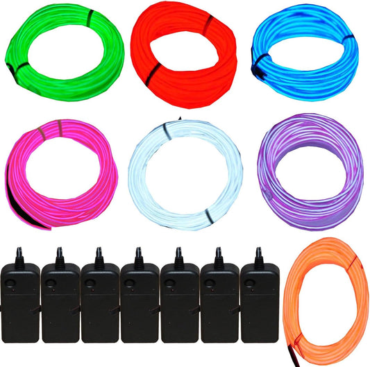 9ft Neon EL Wire Light Set - 7 Colors with Battery Pack for Parties & Decor