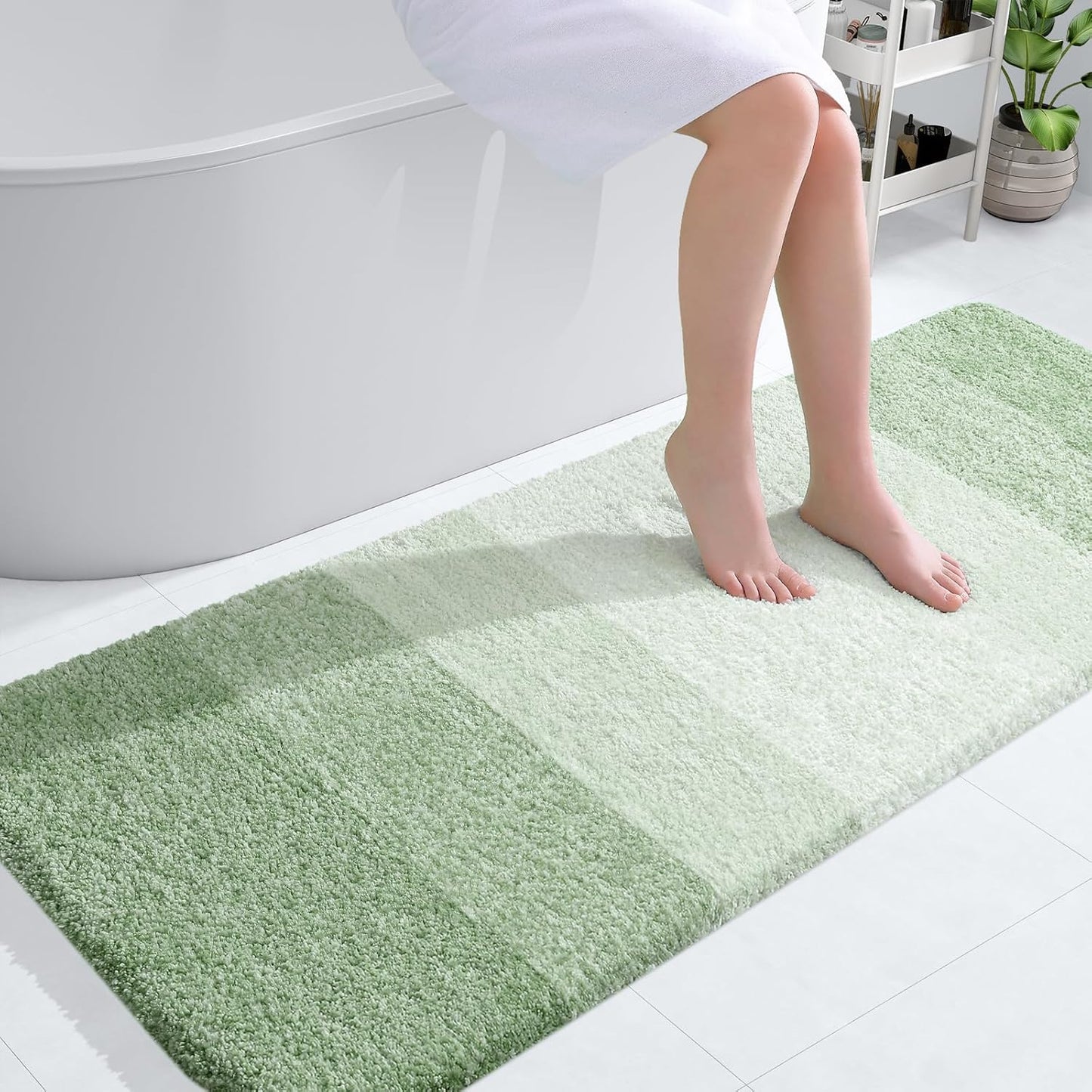 OLANLY Large Bathroom Rugs - Extra Soft Microfiber Mat 54x24 | Quick Dry, Washable, Rubber Backing, Sage Green