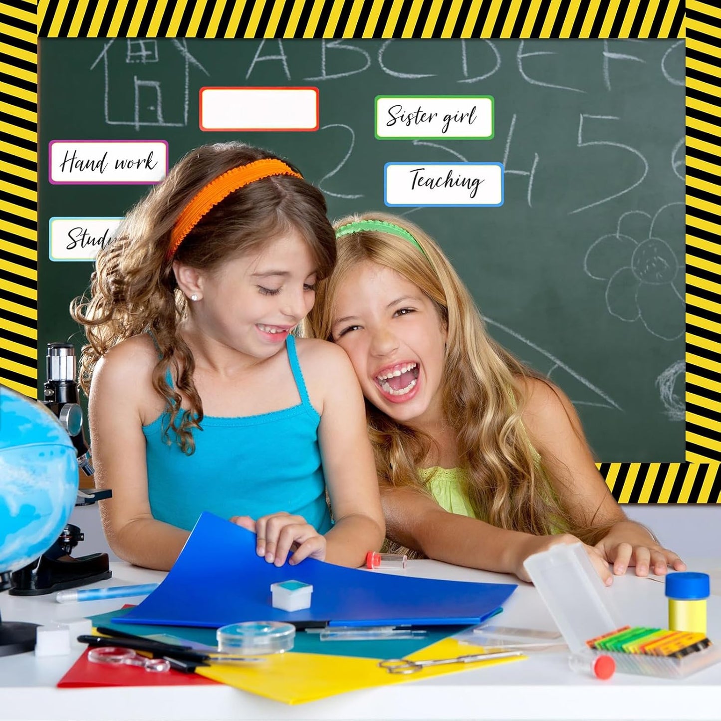 Outus Bulletin Board Borders - 68 Ft Construction Theme Decor with Yellow Stripes for Classroom & Parties