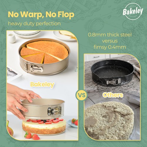 Bakeley 9 Inch Springform Cake Pans, Non-Stick, Spring Form Pans 9 inch with Removable Bottom, Spring Form Pan, Carbon Steel, Cheesecake Pan (Champagne Gold)