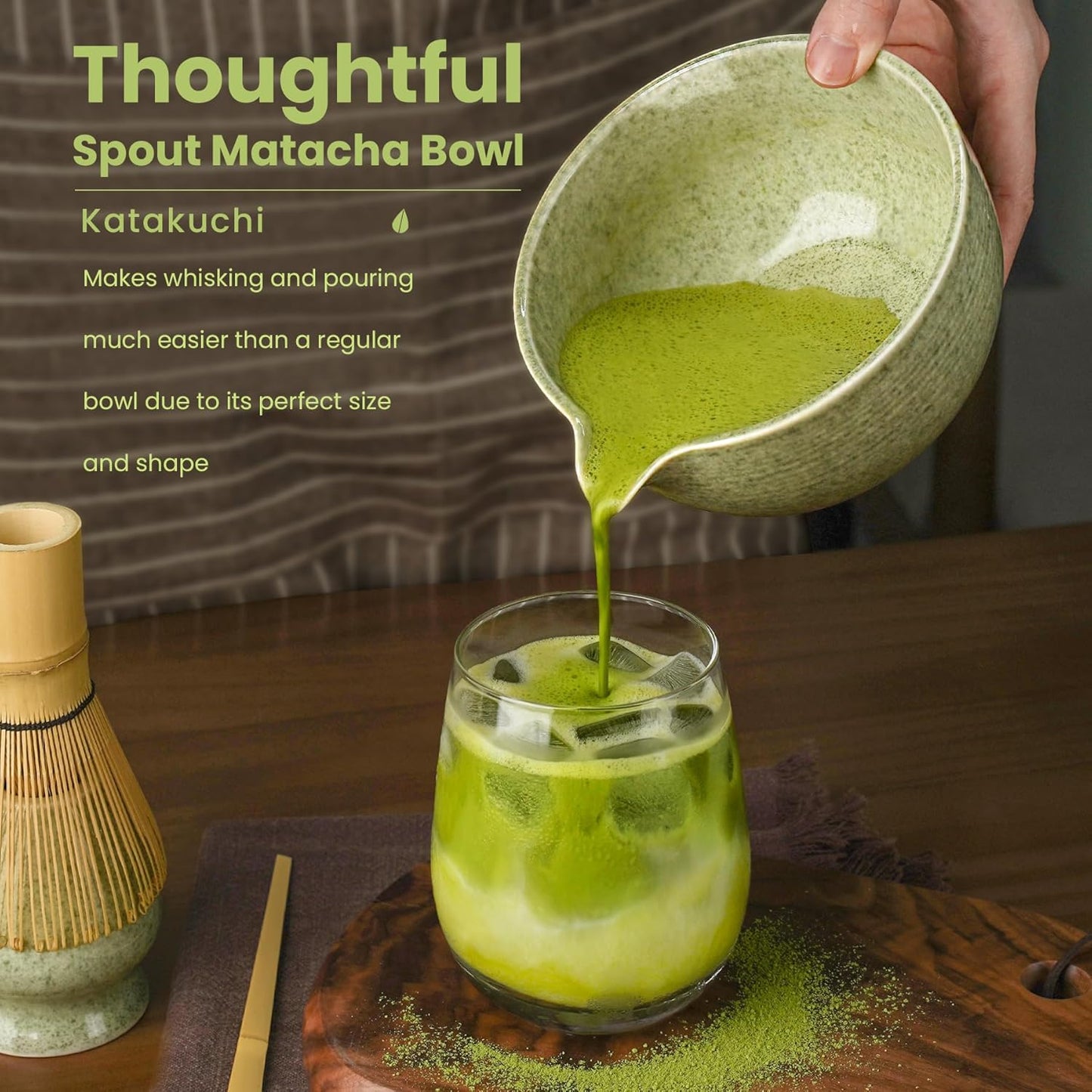 Skiennix Matcha Whisk Set - Complete 5-Piece Kit with Ceramic Bowl, Bamboo Chasen & Stainless Steel Sifter