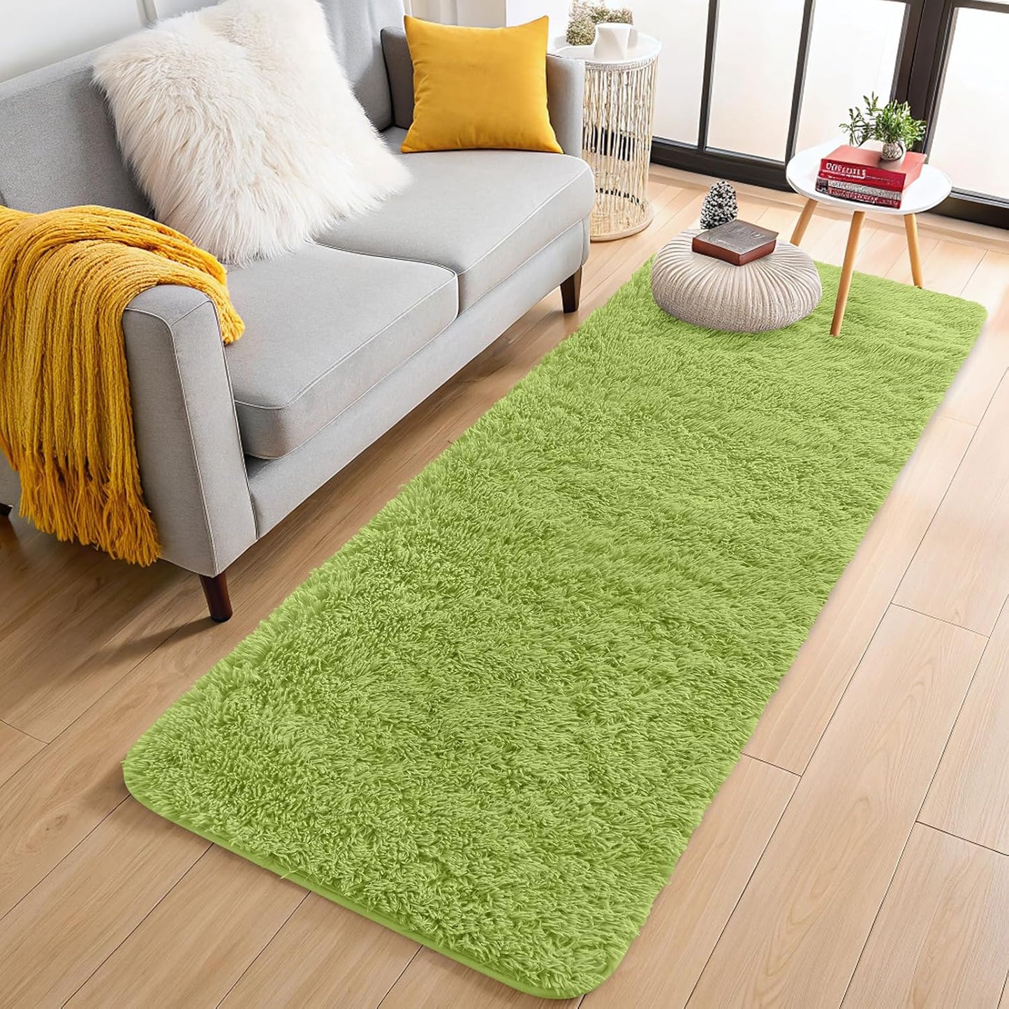OLANLY Runner Rugs - Machine Washable Soft Fluffy Shaggy for Hallway & Bedroom | Grass Green 2x5 ft