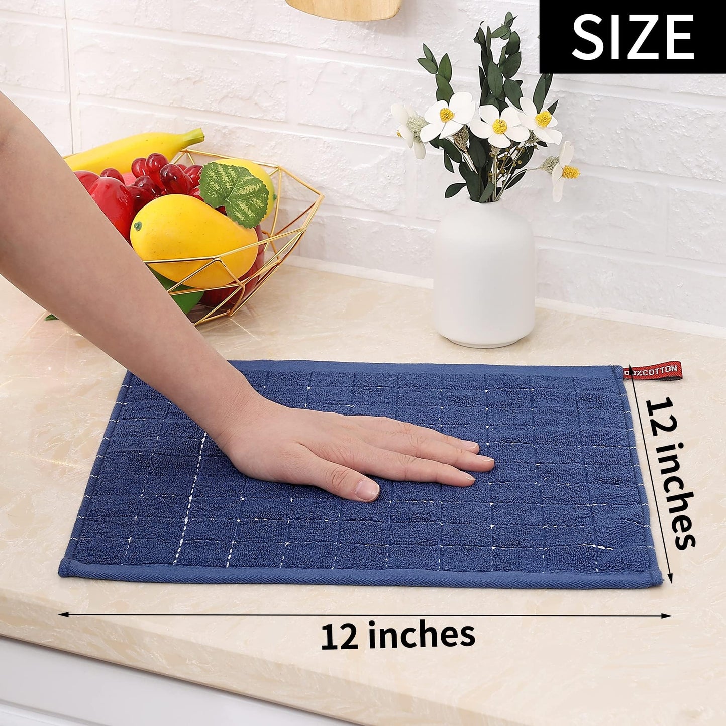 Homaxy 100% Cotton Terry Kitchen Dish Cloths, Ultra Soft and Absorbent Dish Towels for Kitchen, Suitable for Drying and Washing Dishes, 24 Pack, 12 x 12 Inches, Navy Blue
