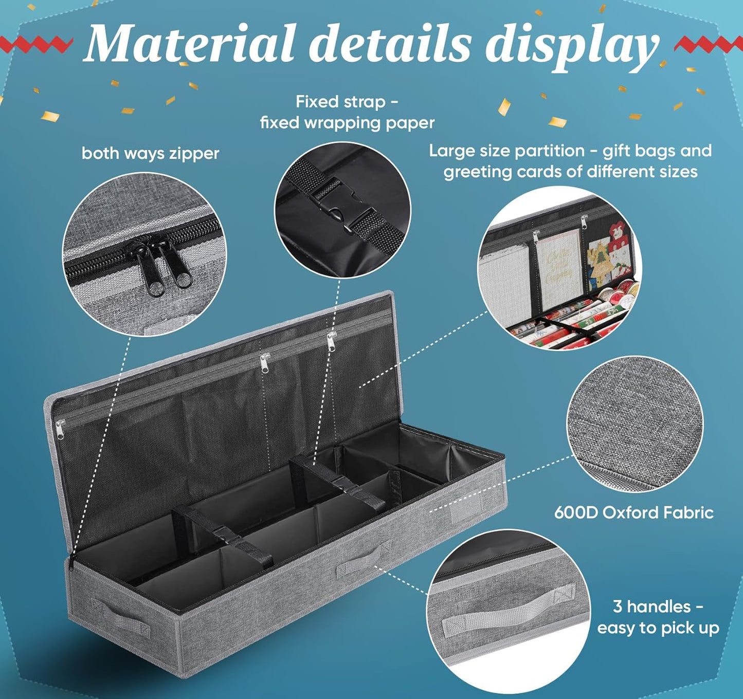 Skiennix Christmas Wrapping Paper Storage - 30 Roll Organizer | Waterproof & Stain-Resistant, Gray