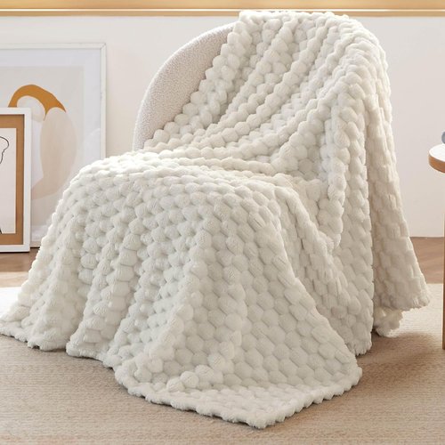 Bedsure Off White Throw Blanket - Fluffy Plush 350GSM Fleece for Cozy Home Decor | 50x60 Inches