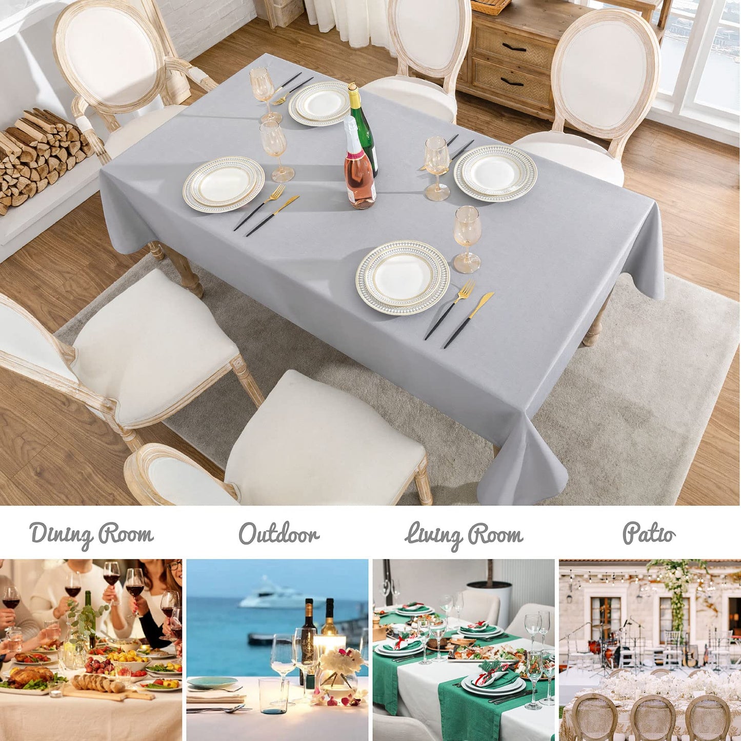 Veblandy Textured Rectangle Tablecloth 60x144 inch Table Cloth Water Resistant Wrinkle Free Spill-Proof, Decorative Fabric Table Cover Washable for Banquet Parties Event Holiday Dinner, Light Grey