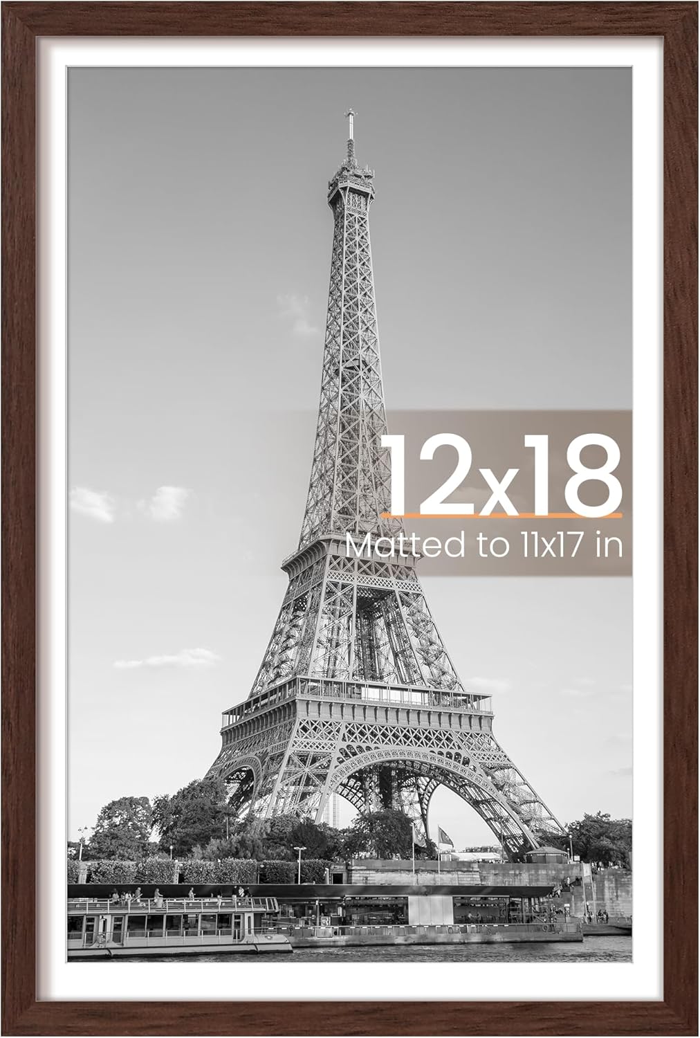 Upsimples 12x18 Picture Frame - Versatile Wall Hanging for 11x17 Photos with Mat or 12x18 Without Mat, Brown
