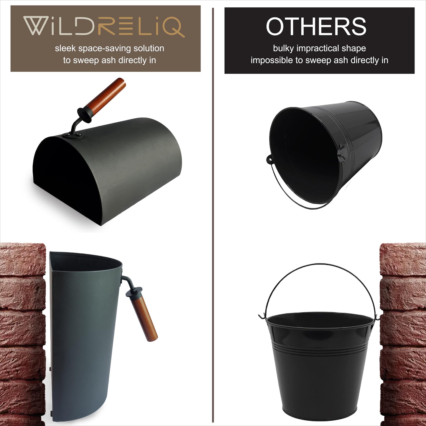 Ash Metal Bucket with Brush & Shovel Fireplace Tools Set, 3.5 Gallon Space Saving Design for Cleaning Charcoal Ash Disposal for Indoor/Outdoor Fire Pits, Wood Burning Stoves, Coal/Pellets Ash Can Pail
