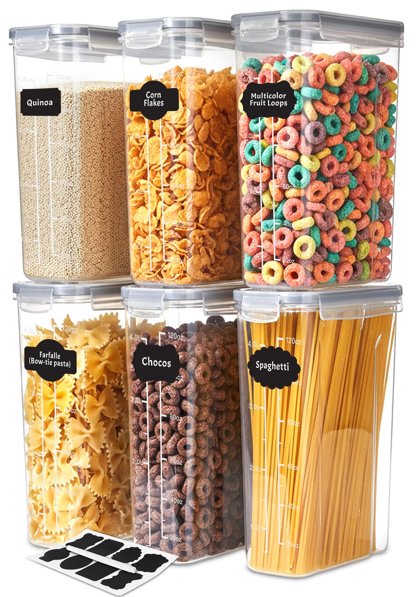 Utopia Kitchen Cereal Containers Storage Set – 6 Pack 4L(135.2 oz) Airtight Food Storage Containers with Lids, BPA-Free Cereal Dispensers for Pantry Organization and Storage (Clear)