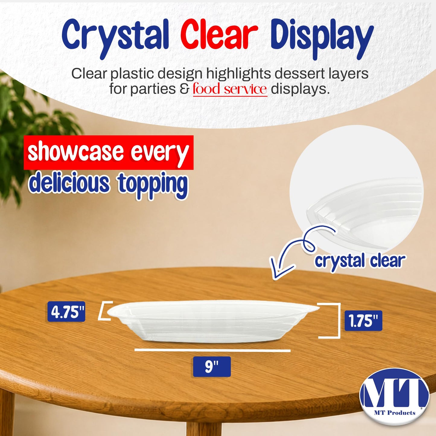 MT Products Clear Plastic Disposable Banana Split Boats 12 oz. - Ice Cream Sundae Bowls (Pack of 30) - Made in the USA