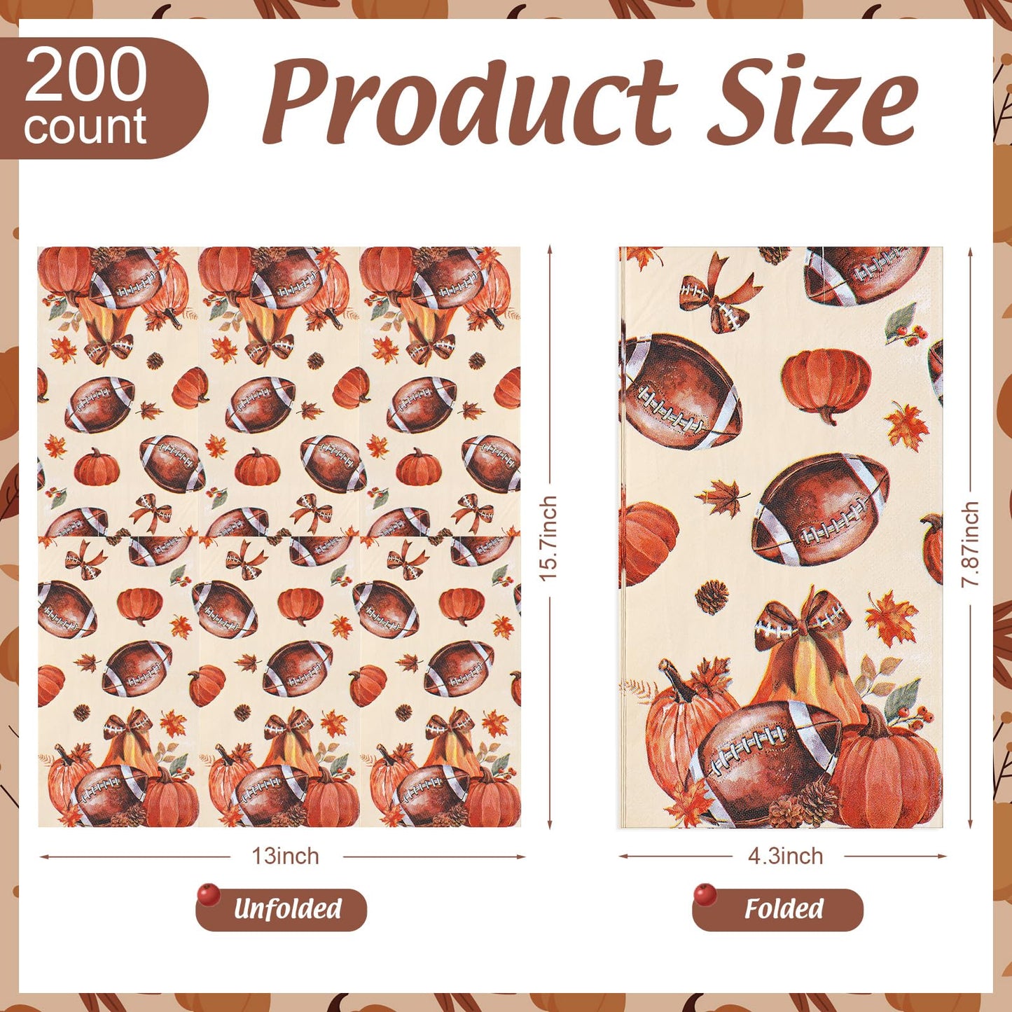 Windkream 200 Pcs Fall Football Guest Napkins Disposable Hand Towels for Bathroom Autumn Leaf Pumpkin Paper Guest Towels Football Bathroom Napkins for Thanksgiving Harvest Wedding Supplies