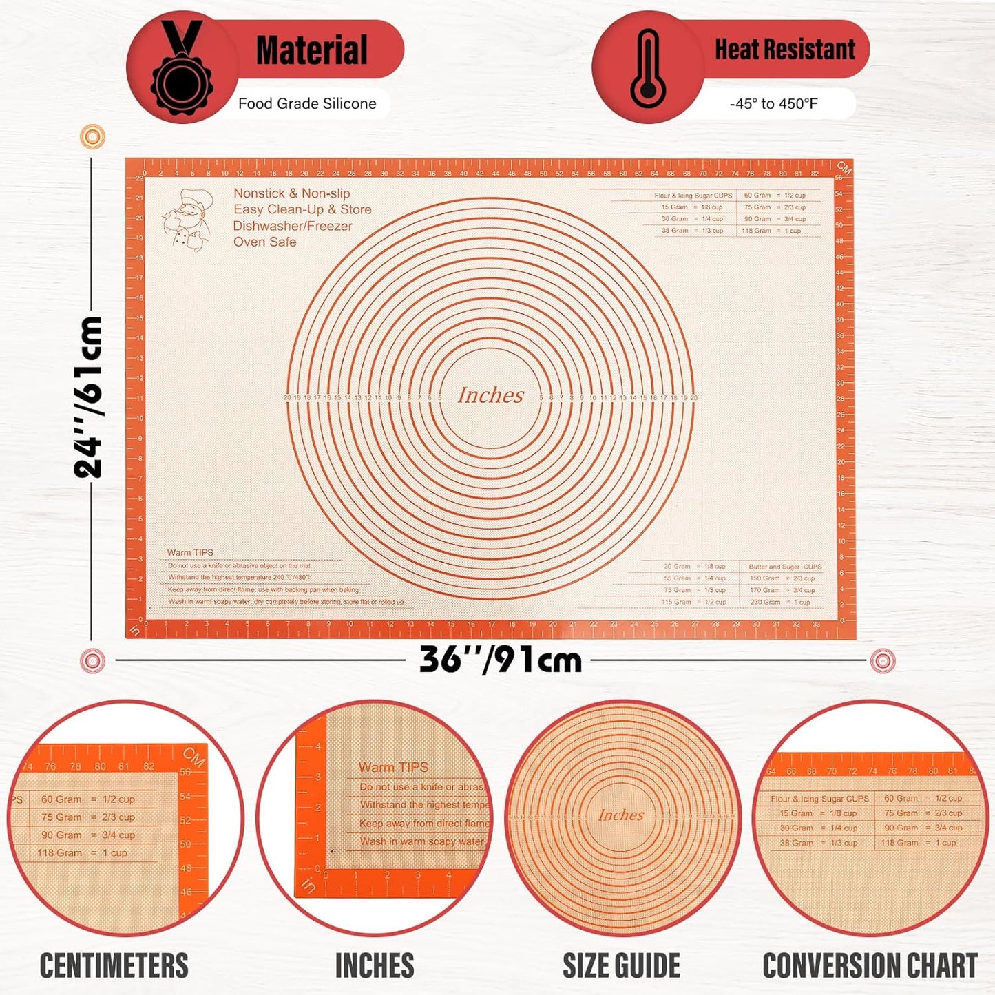 Skiennix Silicone Pastry Mat - Extra Large 36x24 Inch Nonstick Baking Surface for Dough & Pastry