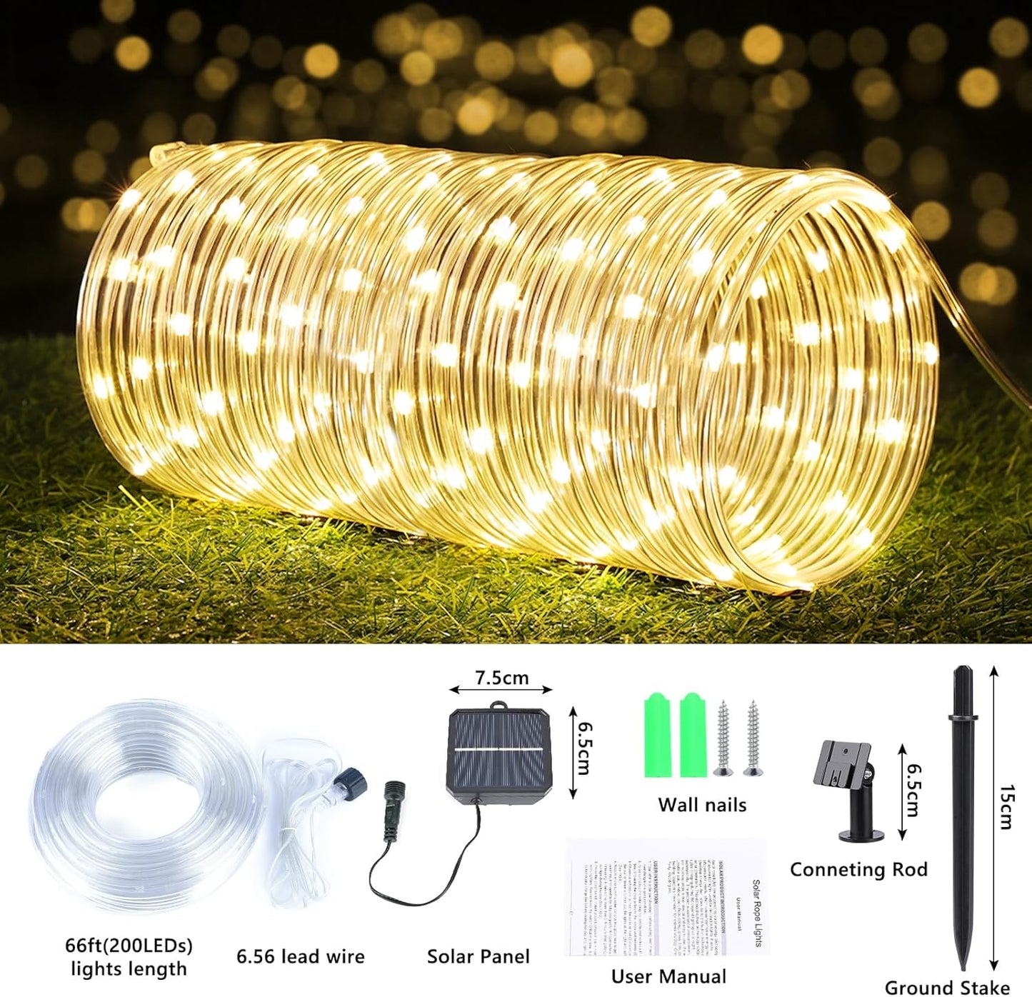 Skiennix Solar Rope Lights - 132ft 400LED Waterproof String Lights | 8 Modes for Outdoor Decor - Warm White