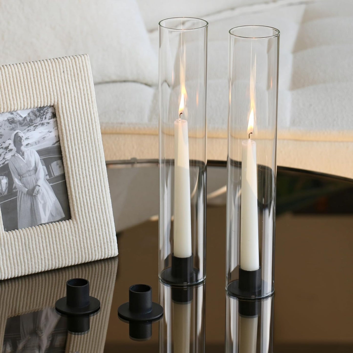 Vixdonos Glass Hurricane Candle Holders - Modern Taper Candlestick Set of 6 | 11.8-Inch Tall for Weddings & Parties