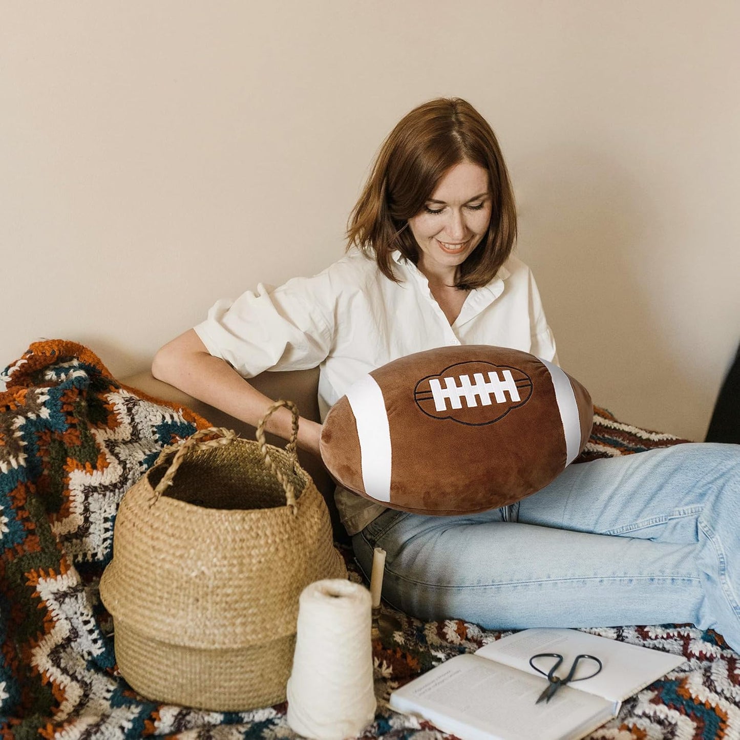 OurHonor Football Plush - 18" Soft Fluffy 3D Stuffed Football Pillow | Cute Indoor Outdoor Toy Gift
