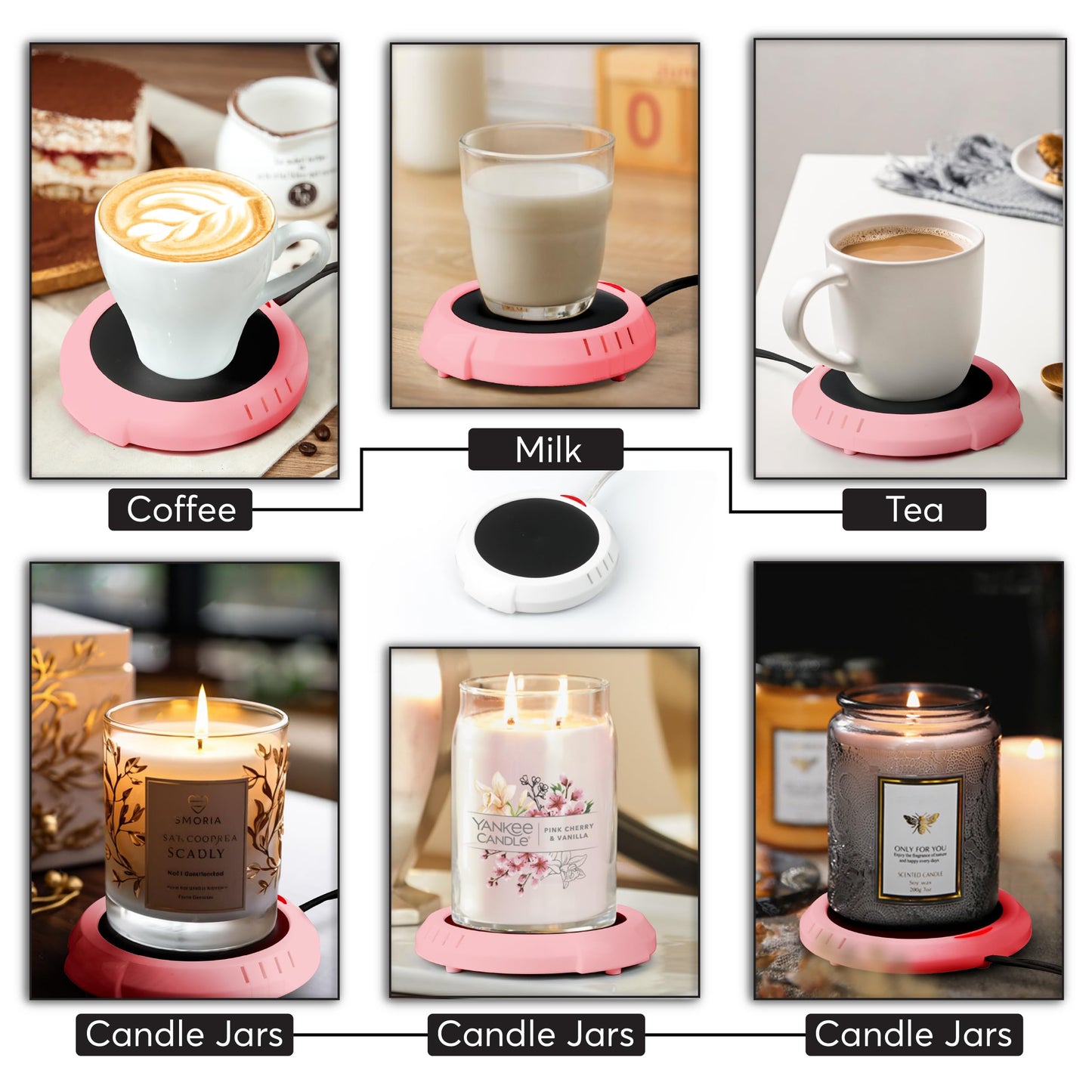Large Candle Warmer Plate Safely Releases Scents Without a Flame - Used as Candle Jar Warmer, Coffee Warmer, Mug Warmer, Cup Warmer, Tea Warmer Desk in Your Home & Office, 1 Pack, Pink