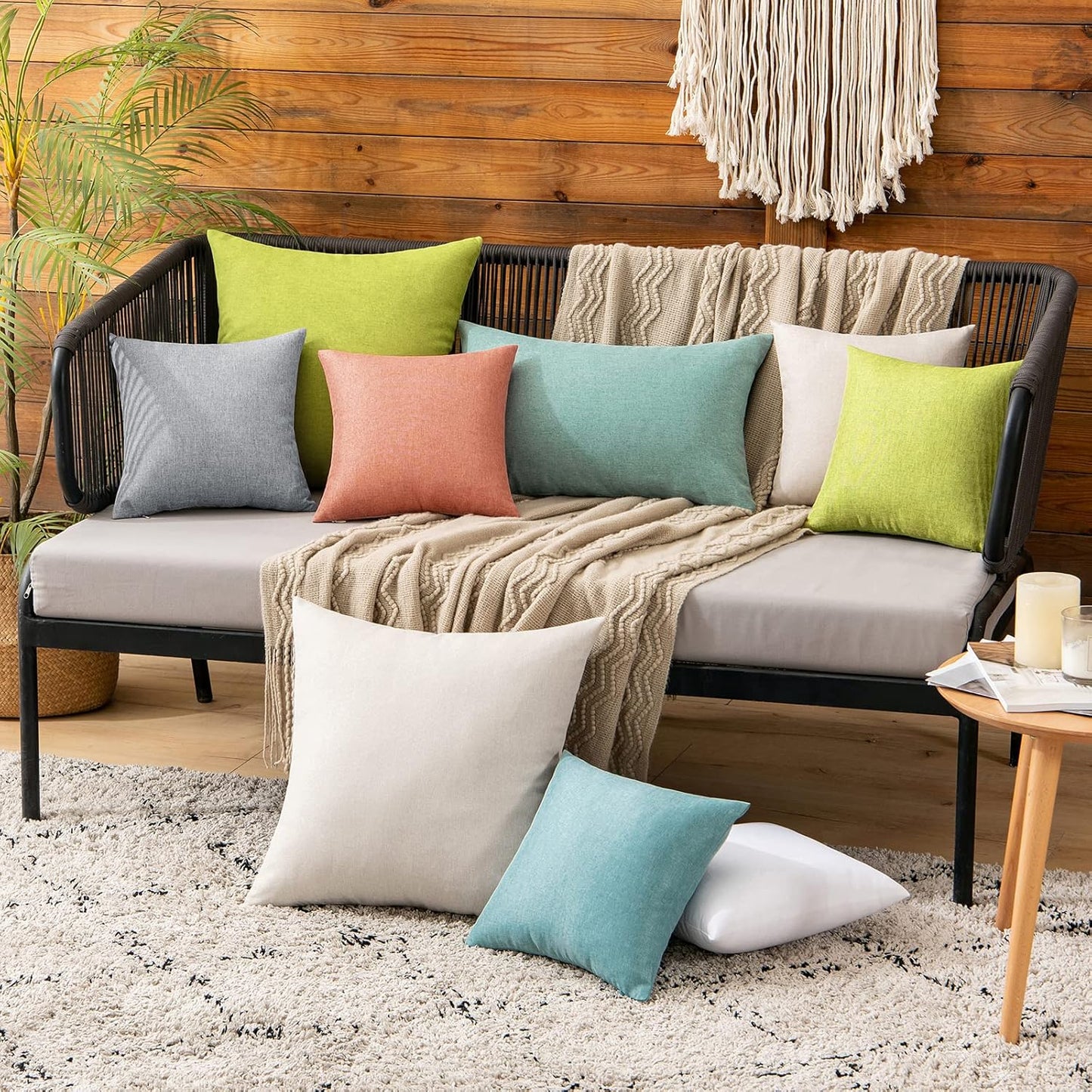 MIULEE Decorative Outdoor Throw Pillow Covers - Waterproof Faux Linen Cushion Cases | 12x12 Inch Turquoise, Set of 2