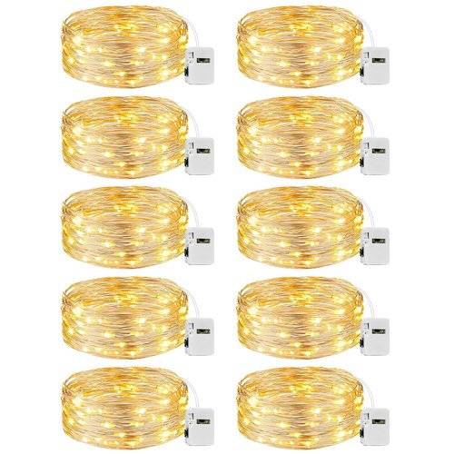 Fairdeer 10 Pack Fairy Lights Battery Operated - 7ft 20 Led Twinkle Lights 3 Modes, Bulk Mini String Lights Waterproof for Mason Jars Vases Crafts Party Wedding Decoration Christmas -Warm White