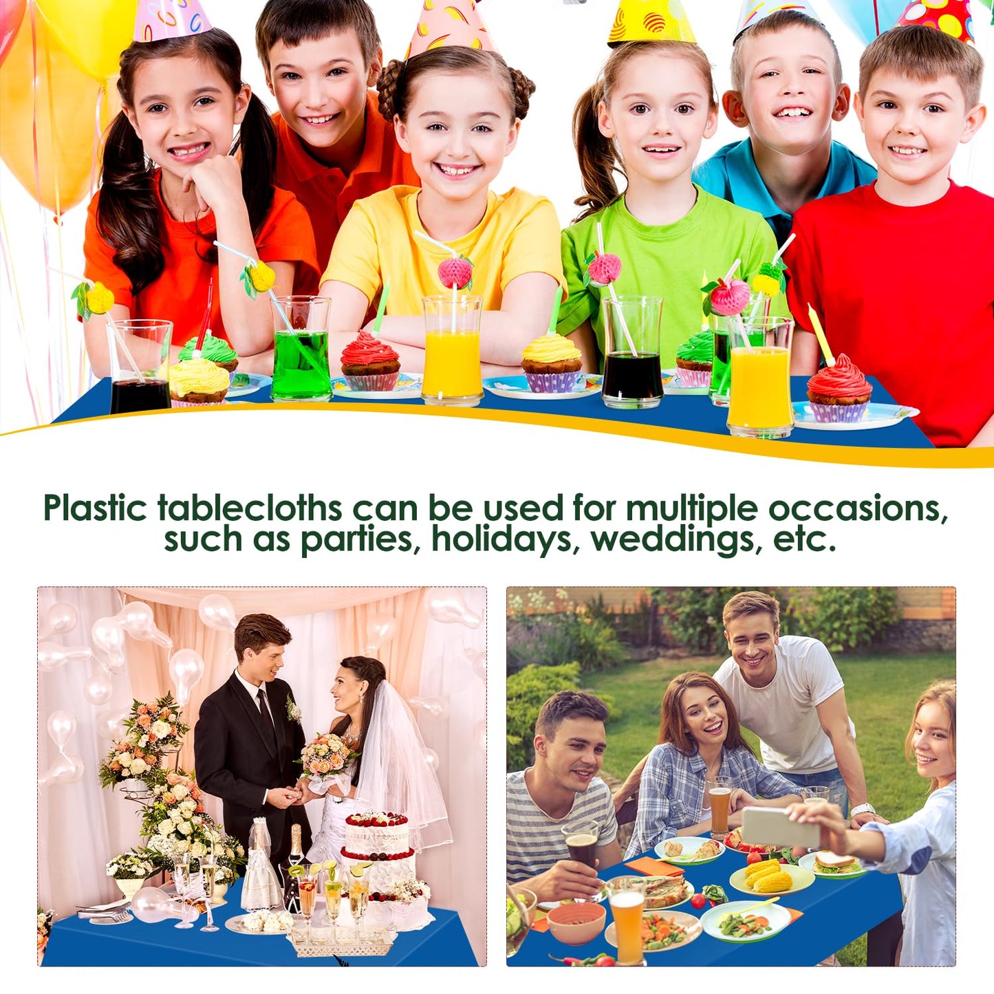 Xnluothsk Blue 5 Pack 54 x 108 Inch Plastic Tablecloth Disposable Tablecloth for Rectangle Table, Party Plastic Table Cloth