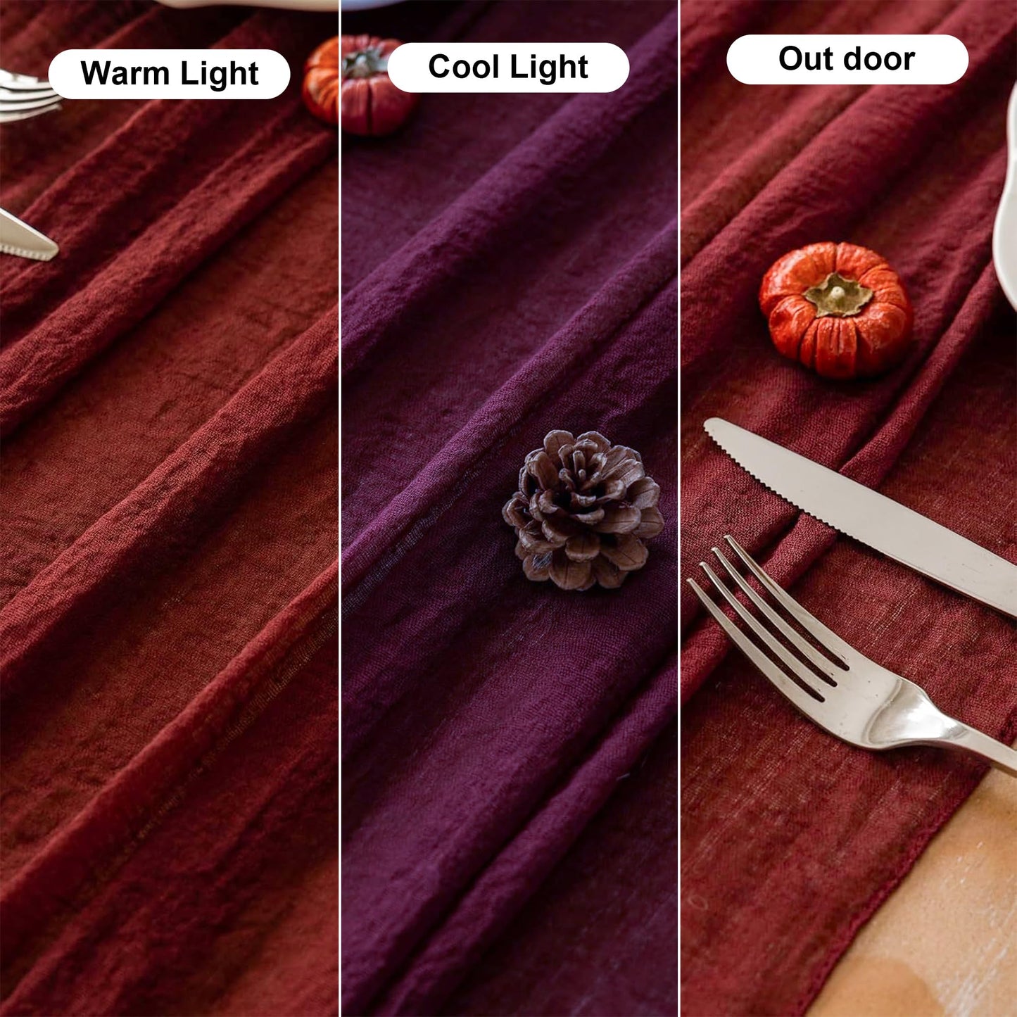 Keketoarrange Burgundy Table Runner Red Table Runner Cheesecloth Gauze 120 Inch 10 FT Rustic Boho Cheese Cloth Runner for Wedding Baby Bridal Shower Party Long Sheer Spring Home Decorations
