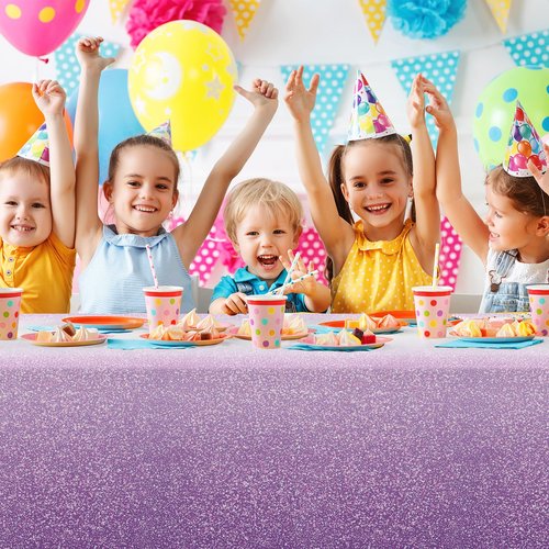 FunnyPars 3 Pack Ombre Purple Plastic Tablecloth for Parties, Gradient Pastel Disposable Rectangle Table Cover, Wedding Birthday Anniversary Decor, 54x108 Inch