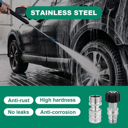 Jewheg Pressure Washer Quick Connect Kit - Upgraded Stainless Steel Adapter Set | M22 Swivel 14mm to 3/8 Inch