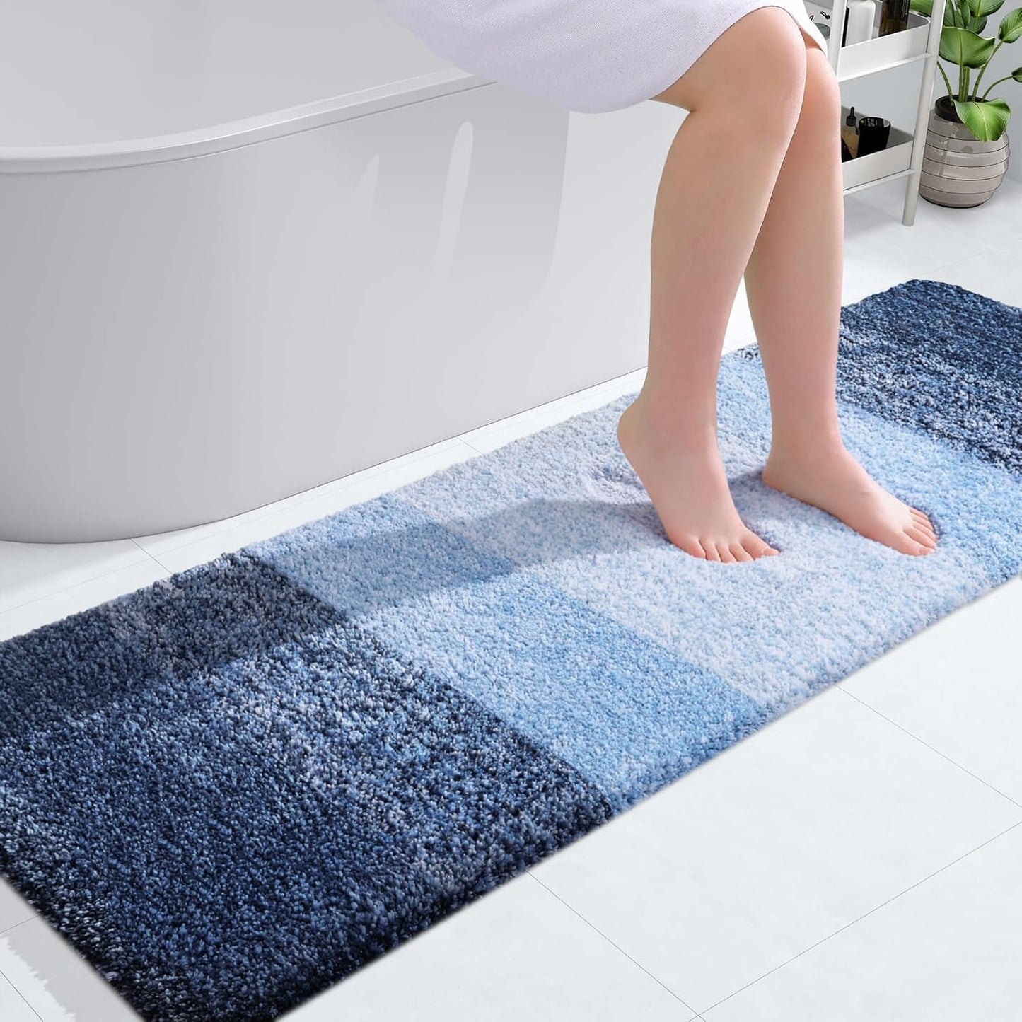 OLANLY Bathroom Runner Rugs - Extra Soft Microfiber, Quick Dry & Machine Washable, 59x20, Navy
