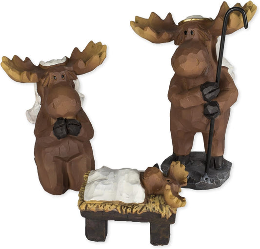 3 Piece Moose Holy Family Nativity Set - Resin Christmas Decor by Slifka Sales