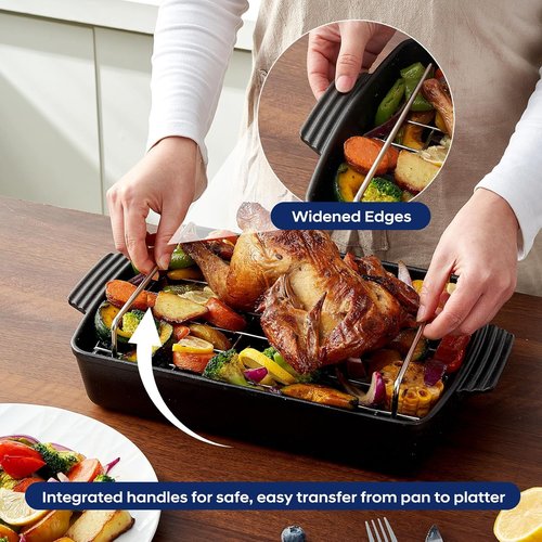 Cast Iron Roasting Pan - Heavy Duty Turkey Roaster with Rack | 9 x 12.6 Inch, Induction Compatible
