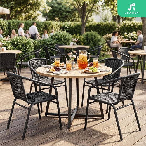 JEAREY Outdoor Rattan Dining Chairs - Set of 4 All-Weather Stackable Chairs for Lawn & Garden | Black