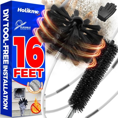 Holikme 16 Feet Dryer Vent Cleaner Kit - Lint Remover & Chimney Brush with Synthetic Head