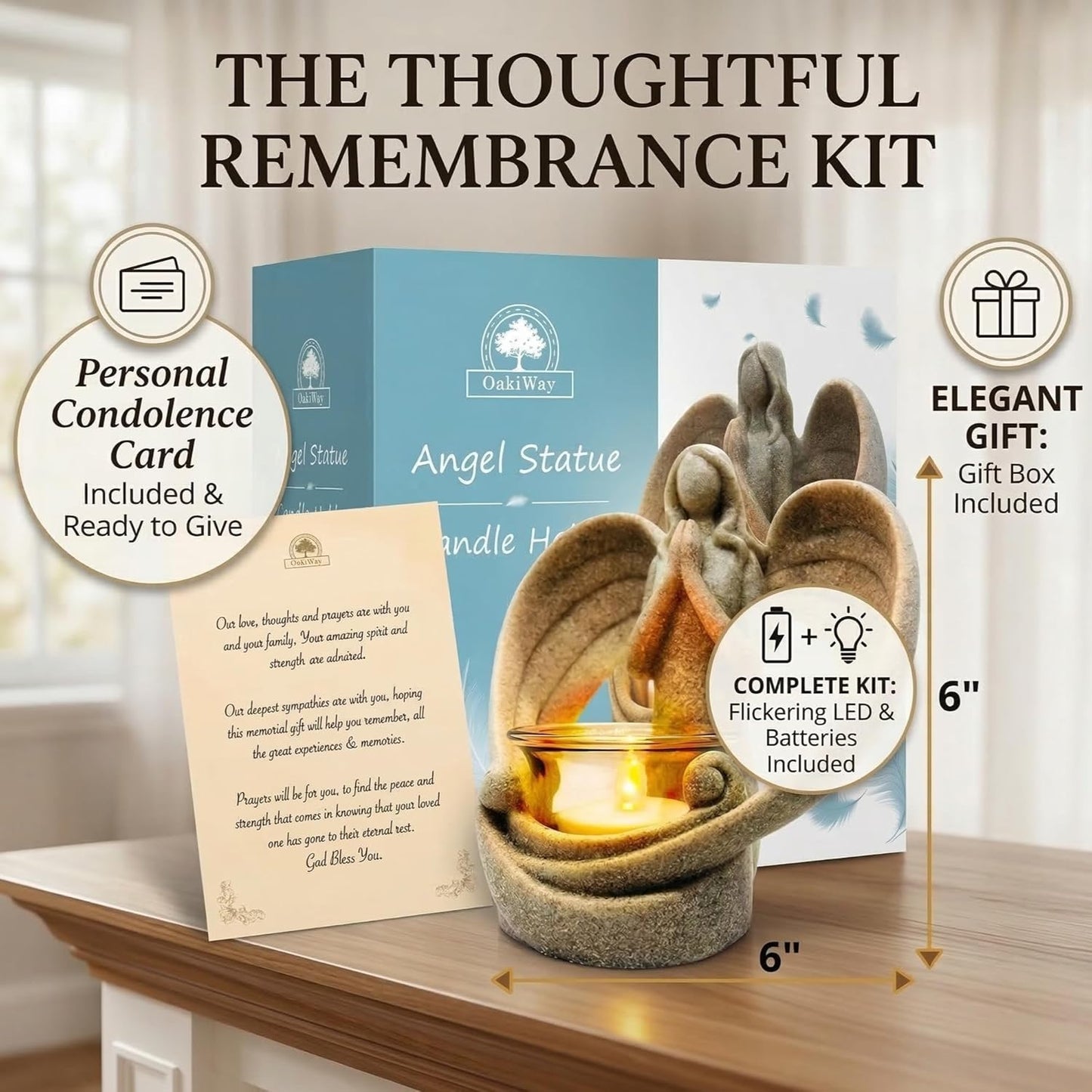 OakiWay Memorial Candle Holder - Angel Figurine with Flickering LED Tealight | Sympathy Gift for Loss