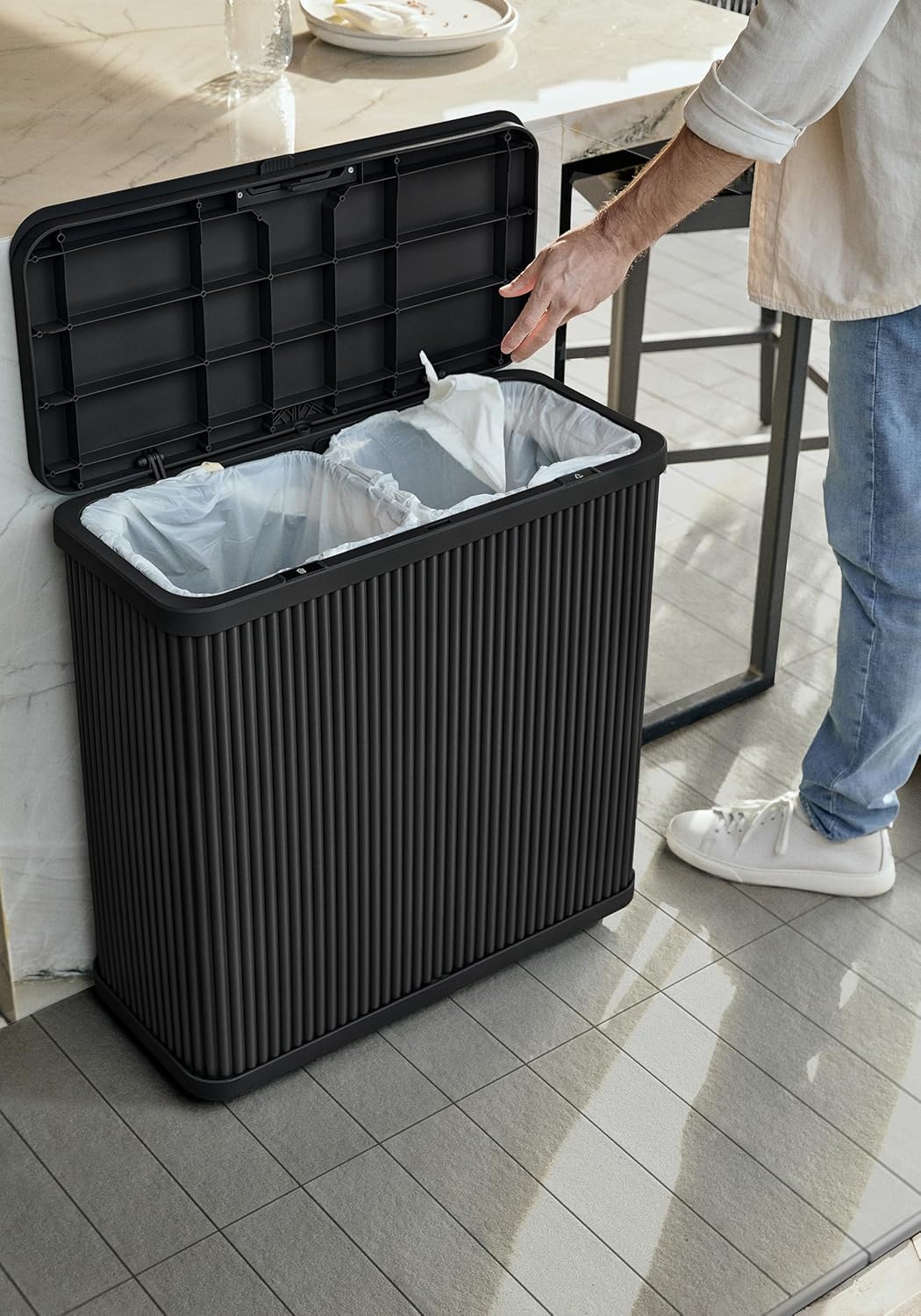 Veradek Tambour Series Outdoor Trash Can - All-Weather Waste Bin with Lid | 30 Gallon Dual Bag System for Patio & BBQs