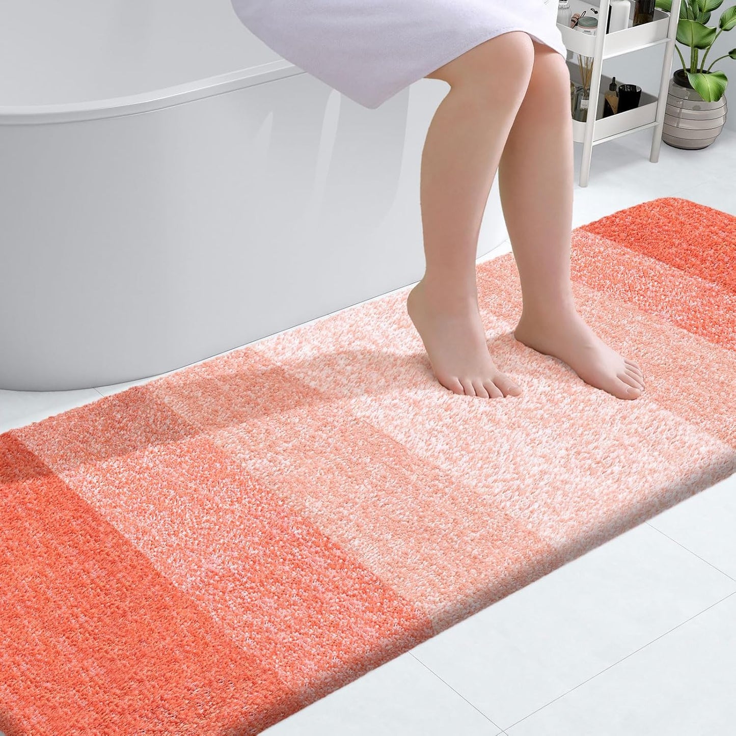 OLANLY Bathroom Runner Rug Mat - Extra Soft Microfiber, Quick Dry & Washable | 70x24 Inches, Coral Color