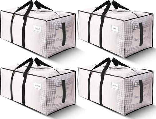 HOMESURE Large Water-Resistant Moving Bags - 4 Pack Heavy-Duty Storage Totes with Zippers & Handles | Semi-Transparent