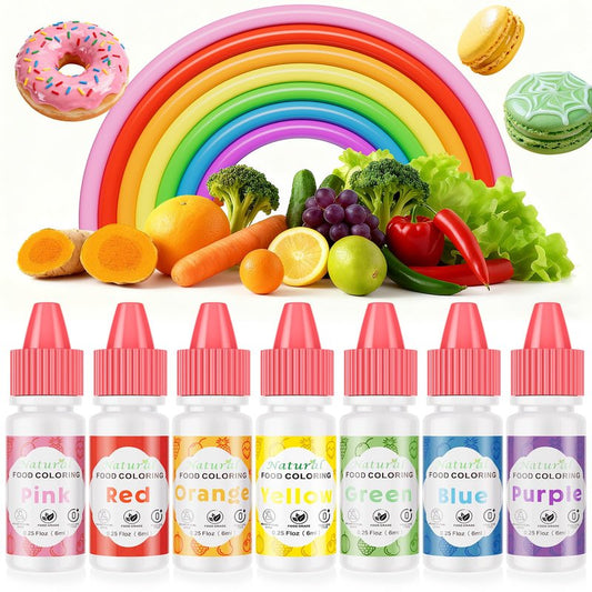 Natural Food Coloring, Cherrysea 7 Vibrant Liquid Colors for Easter Egg Baking, FD&C & Artificial Dye Free Edible Dye Formula for Cake Cookie Decorating, Buttercream, Frosting & Slime, 6ml Dropper Bottles