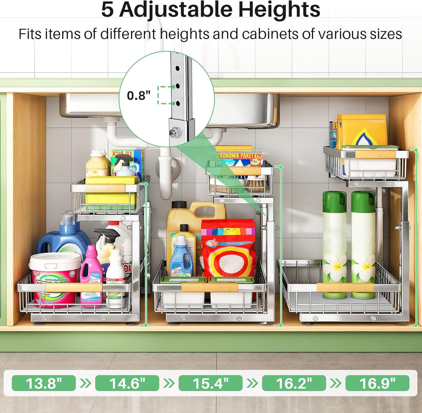 Kitstorack Under Sink Organizer - 2-Tier Metal Sliding Drawer for Kitchen & Bathroom Storage | Silver
