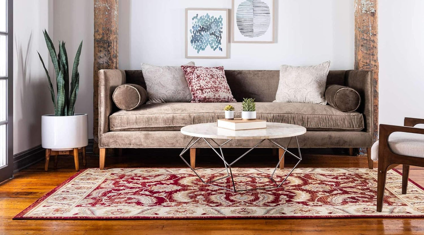 Unique Loom Voyage Collection Traditional Oriental Classic Intricate Floral Design Area Rug, 5 ft x 8 ft, Red/Ivory
