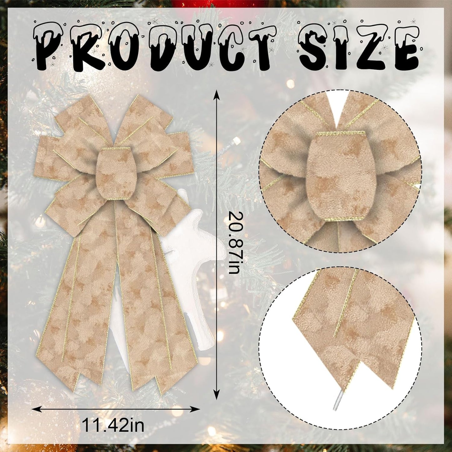 Skiennix Large Christmas Bow - Champagne Velvet Wreath Decor for Front Door & Holiday Parties