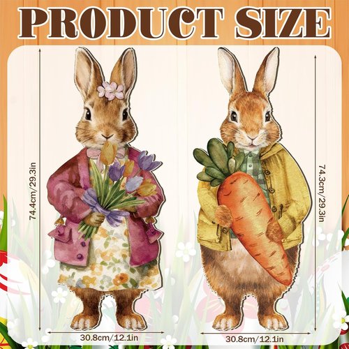Anglechic Large Easter Bunny Door Sign - 12.1 x 29.3 Inch Wooden Porch Decor with Floral Carrot