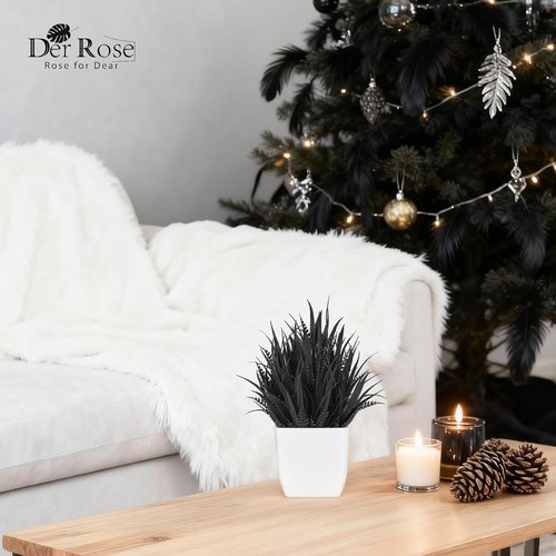 Der Rose Mini Black Fake Plants - 2 Pack Artificial Potted Decor for Halloween & Home Office