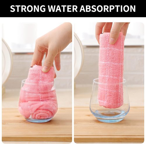 Homaxy 100% Cotton Terry Kitchen Towels - Soft, Super Absorbent Checkered Design | Pink, 13 x 28 Inches, 4 Pack