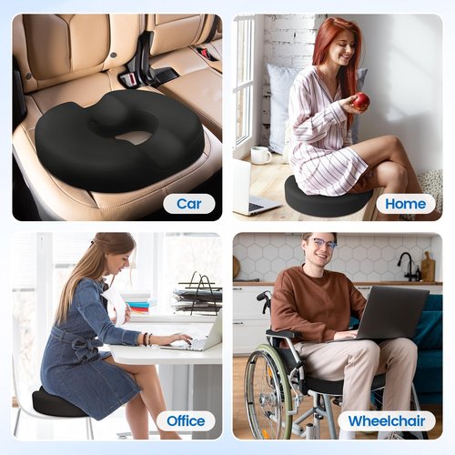 Donut Pillow Seat Cushion - Cooling Gel Outdoor Chair Cushions, Memory Foam Seat Cushion for Office & Home, Car Seat and Patio Furniture Cushions, Hemorrhoids Pillow and Tailbone Pain Relief, Black
